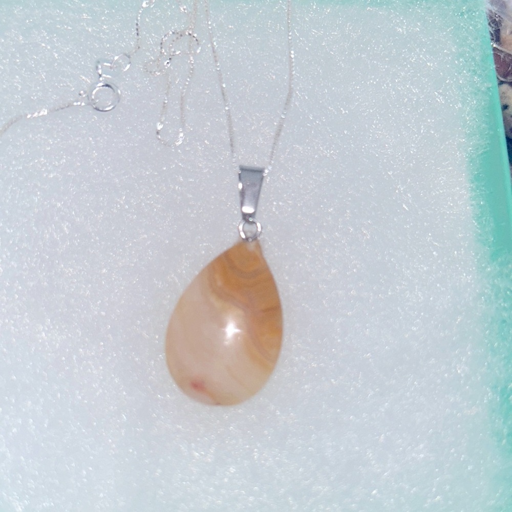 Boho Hippie Agate Sterling Silver 16” Necklace